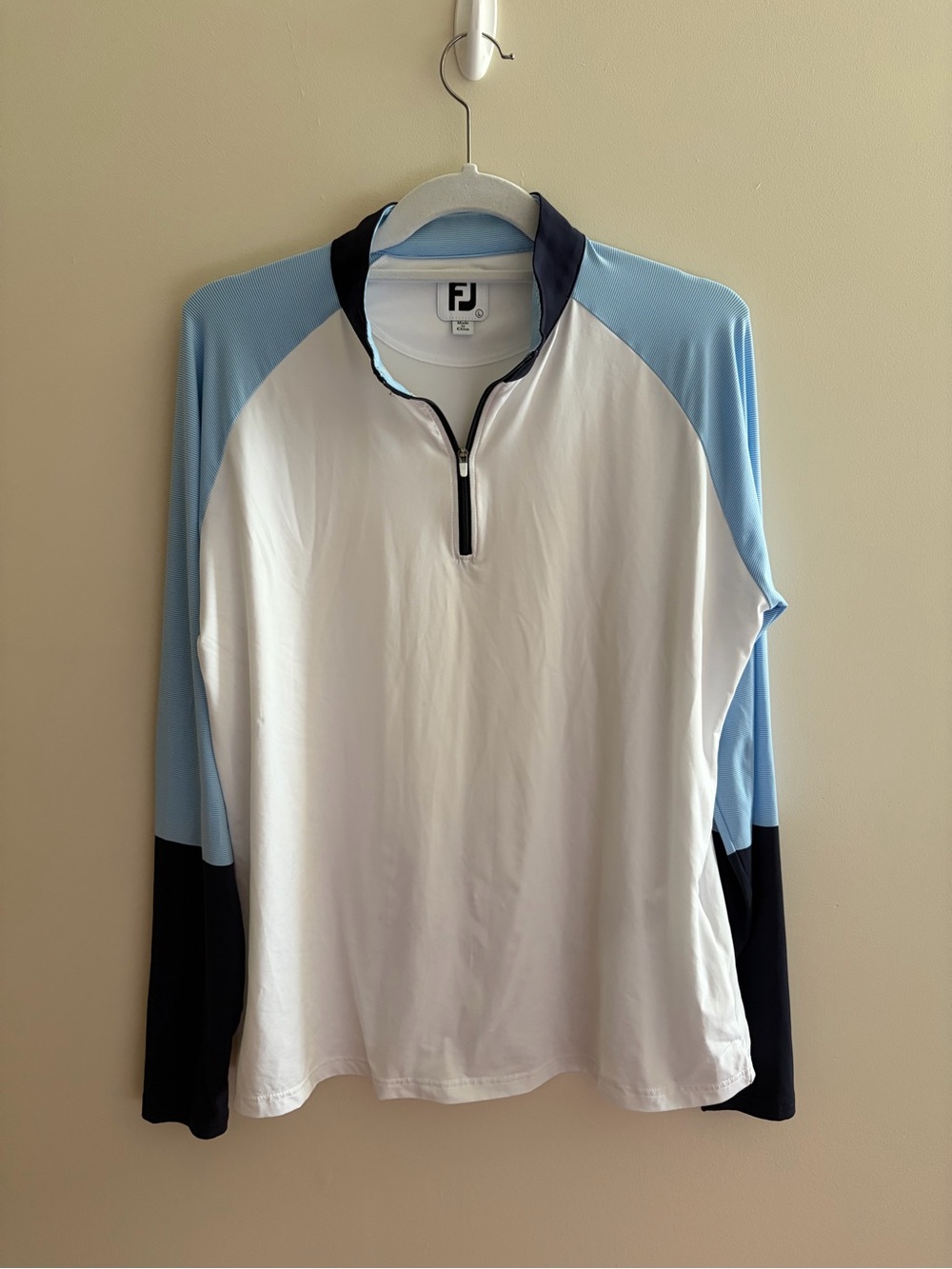 FootJoy White, Light Blue & Navy Quarter-Zip Golf Pullover
